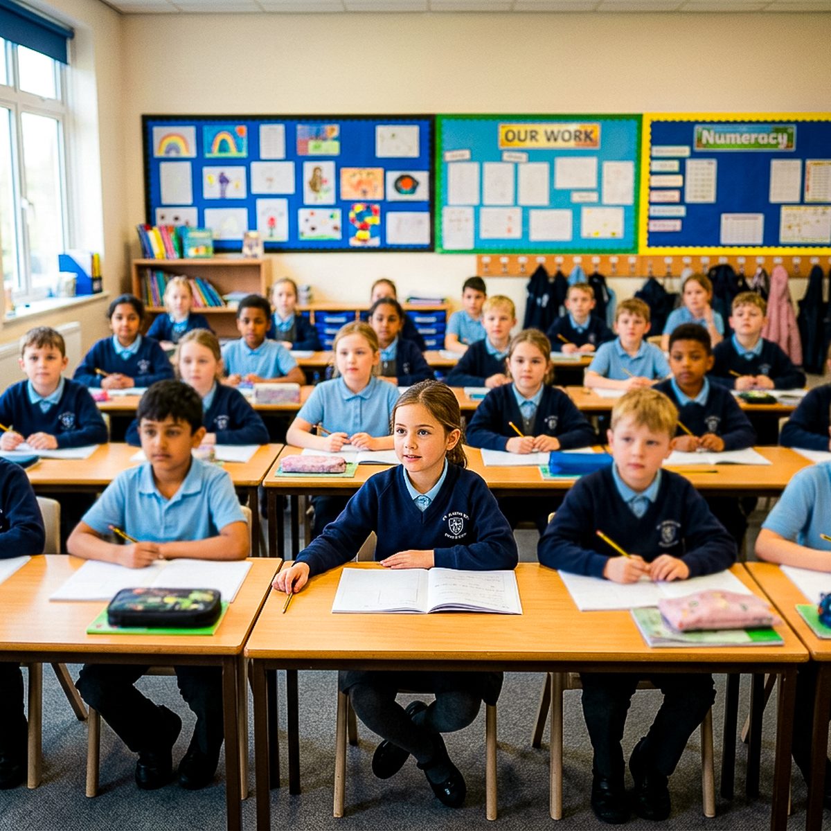 A primary class at their desks during a lesson