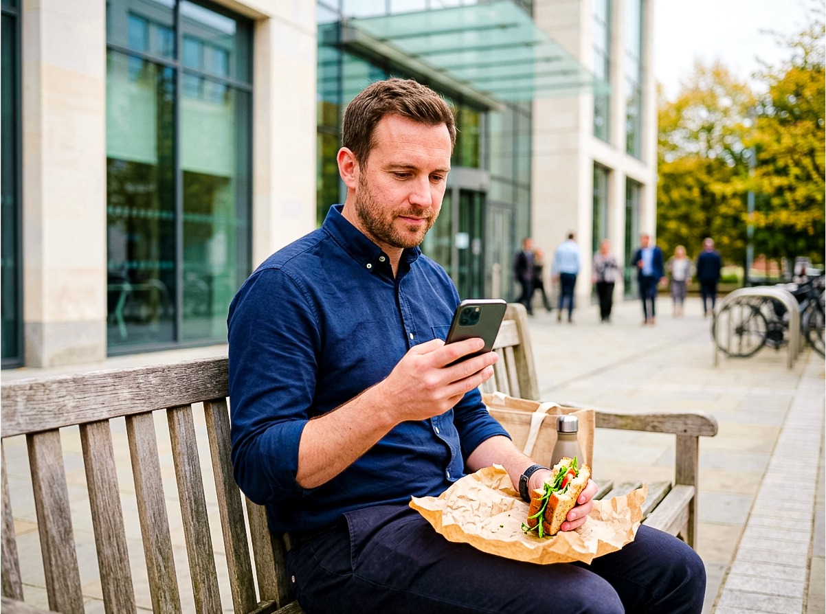 A parent checking the GroupEd Parent & Carer app on his phone