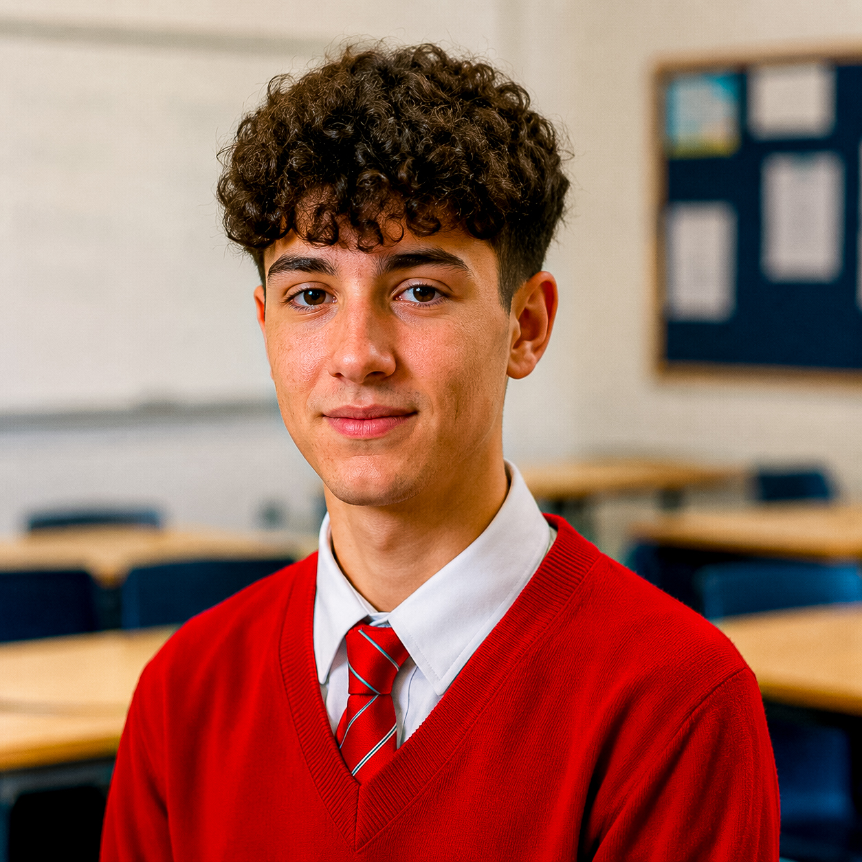 A pupil in school uniform
