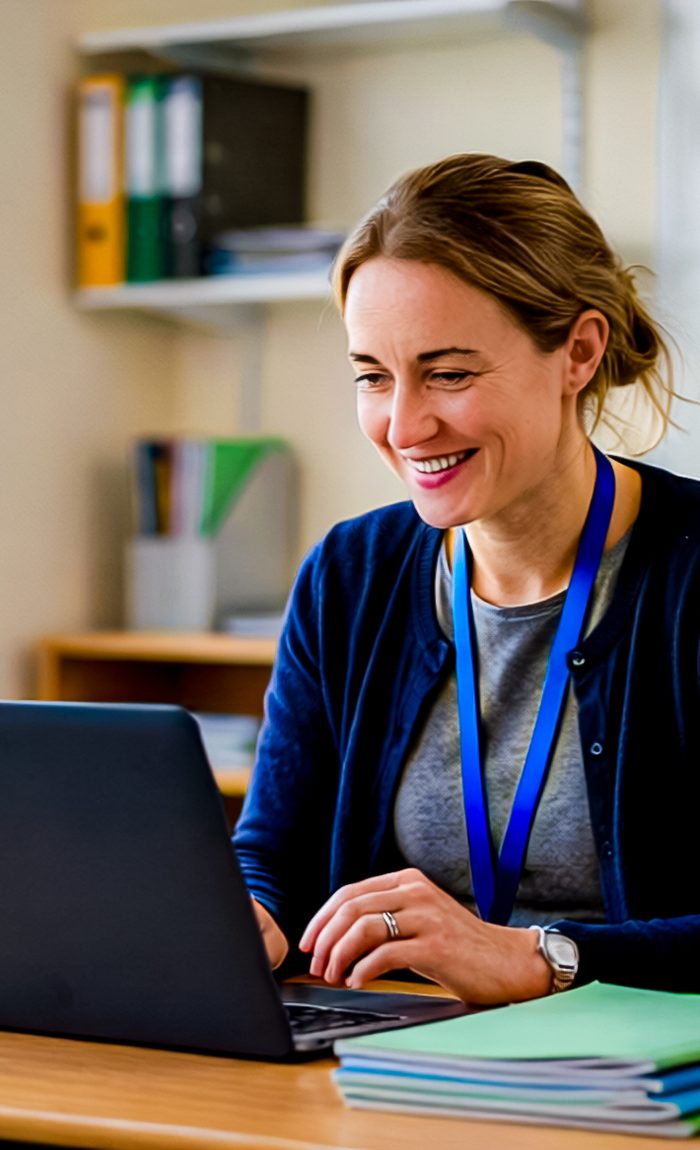 A teacher working in GroupEd on her laptop