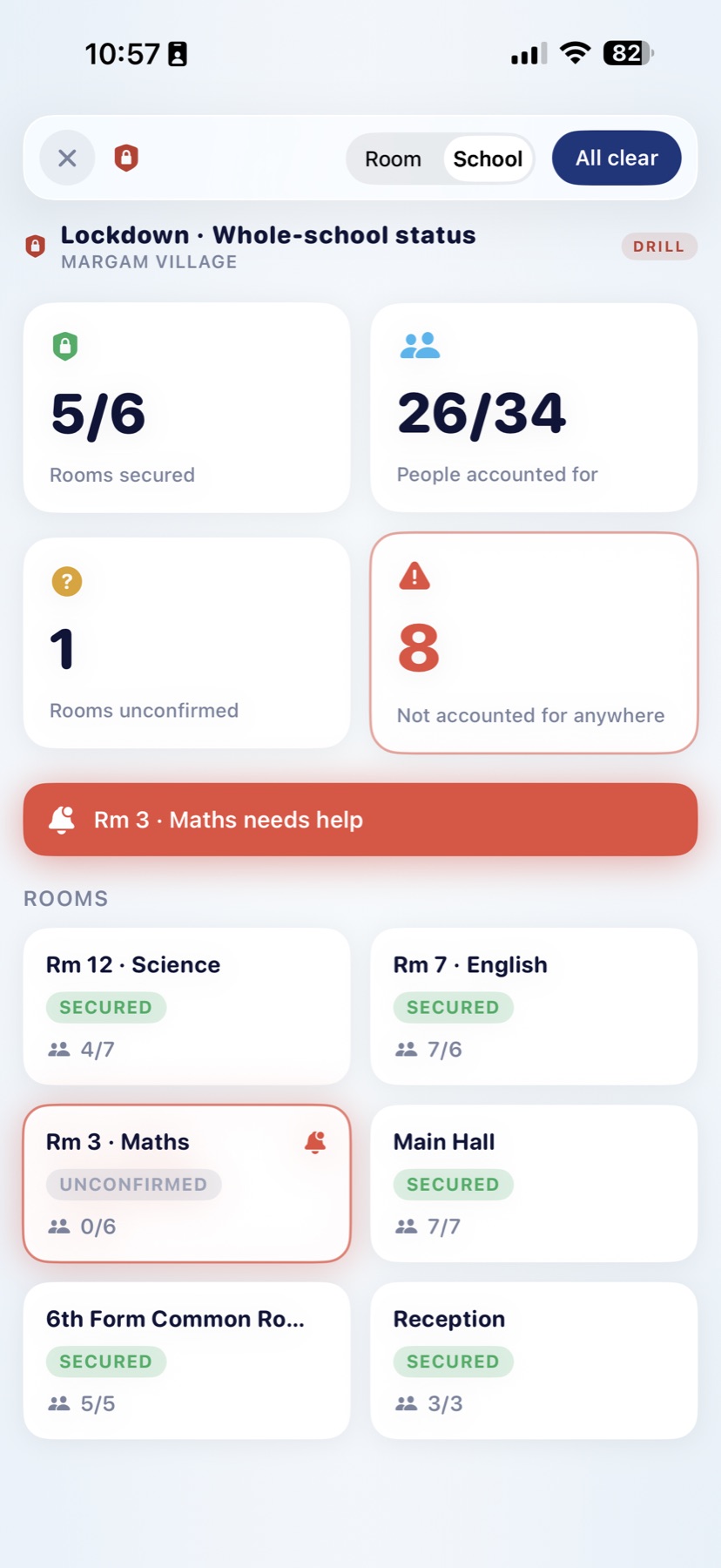 The OnSite lockdown dashboard: rooms secured and people accounted for